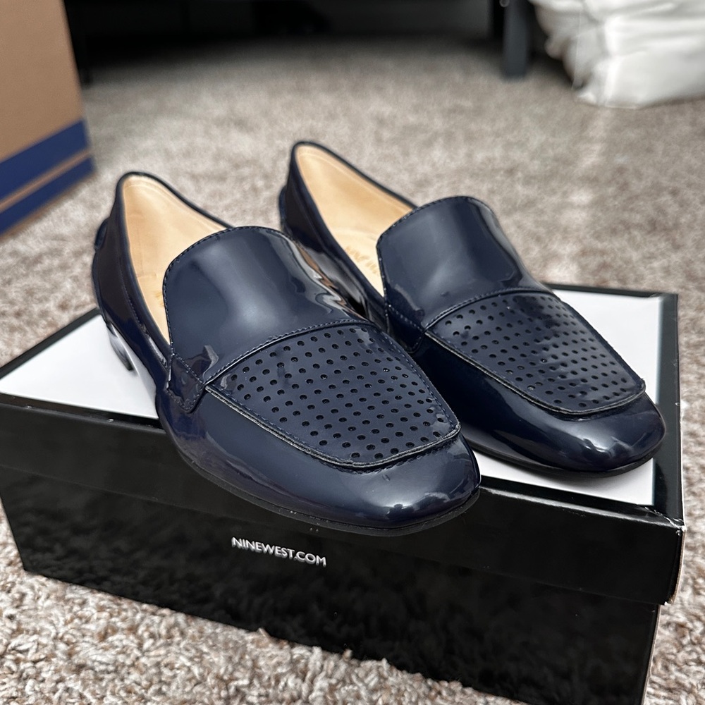 Nine West Navy Blue Patent Loafers